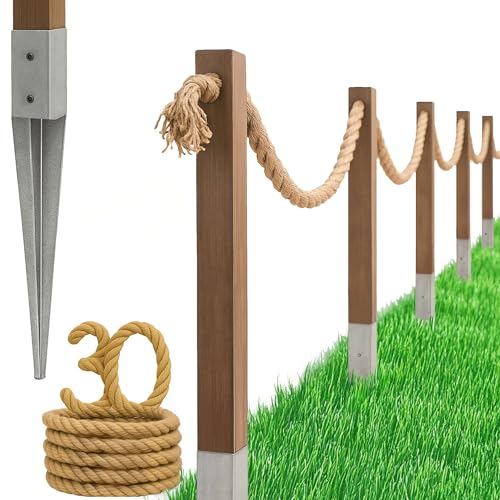 BOGATECO Holzzaun mit Juteseil | Segelzaun 30 m | 13 verschiedene Längen | Montagesatz enthalten von BOGATECO