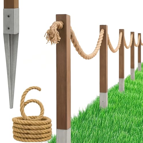BOGATECO Holzzaun mit Juteseil | Segelzaun 6 m | 13 verschiedene Längen | Montagesatz enthalten von BOGATECO