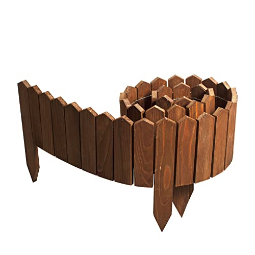 BOGATECO Rollborder Holzlatten | 30cm Hoch & 200cm lang | Holz-Zaun | Staketenzaun Perfekt als Beet-Umrandung oder Weg-Abgrenzung | Dunkelbraun von BOGATECO