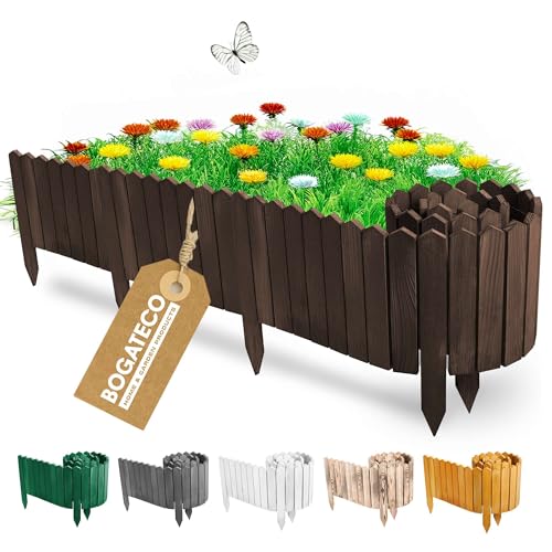 BOGATECO Rollborder Holzlatten | 30cm Hoch & 200cm lang | Holz-Zaun | Staketenzaun Perfekt als Beet-Umrandung oder Weg-Abgrenzung | Dunkelbraun von BOGATECO