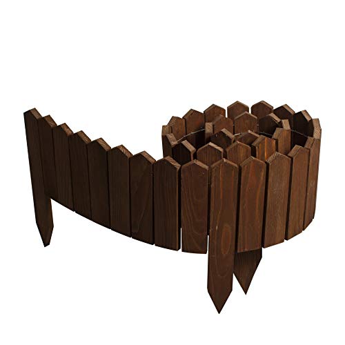 BOGATECO Rollborder Holzlatten | 40cm Hoch & 200cm lang | Holz-Zaun | Staketenzaun Perfekt als Beet-Umrandung oder Weg-Abgrenzung | Dunkelbraun von BOGATECO