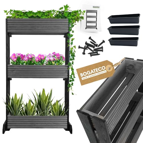 Set mit 3 Blumentöpfen auf einem Ständer | 3er Set Blumentopf Pflanzkübel 64x20cm | Holz Blumenkübel für Tomaten und Blumen, Pflanzentopf für Garten Balkon | 120cm Hoch von BOGATECO