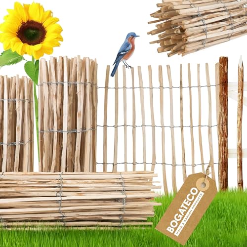 BOGATECO Staketenzaun Haselnuss Kastanie | Holz-Zaun 100 cm Hoch & 500 cm Lang | Lattennabstand 7-8 cm | Perfekt als Gartenzaun | Zaun Garten Steckzaun Holzzaun | Langlebige von BOGATECO