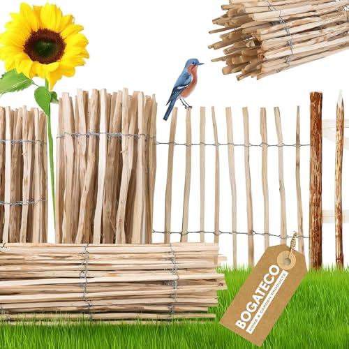 BOGATECO Staketenzaun Haselnuss Kastanie | Holz-Zaun 70 cm Hoch & 500 cm Lang | Lattennabstand 4-5 cm | Perfekt als Gartenzaun | Zaun Garten Steckzaun Holzzaun | Langlebige von BOGATECO