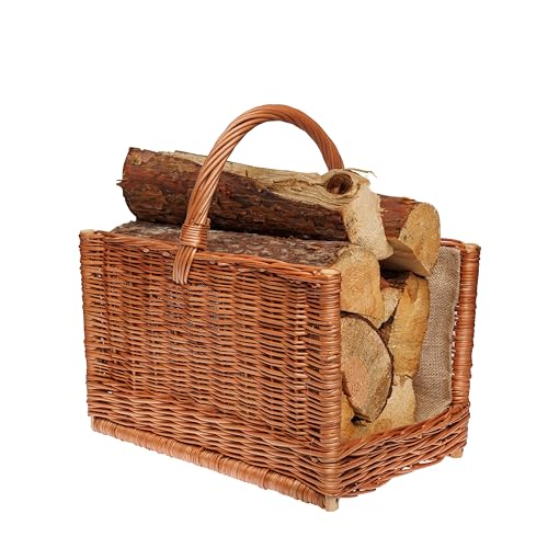 BOGATECO Weidenkorb mit Griff quadratisch | Kaminkorb 45X30X30 | Handgewebt | Mit Jute ausgekleideter Holzkorb | Brennholzkorb von BOGATECO