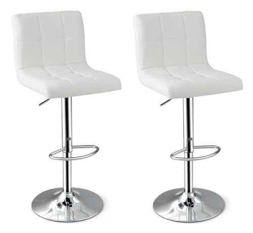 BOGAZY Bar Stühle Höhenverstellbare Barhocker, 2er-Set, Drehbare Barhocker Mit Rückenlehne Und Fußstütze, Barstuhl Mit PU-Lederpolsterung Barhocker Küche(White) von BOGAZY