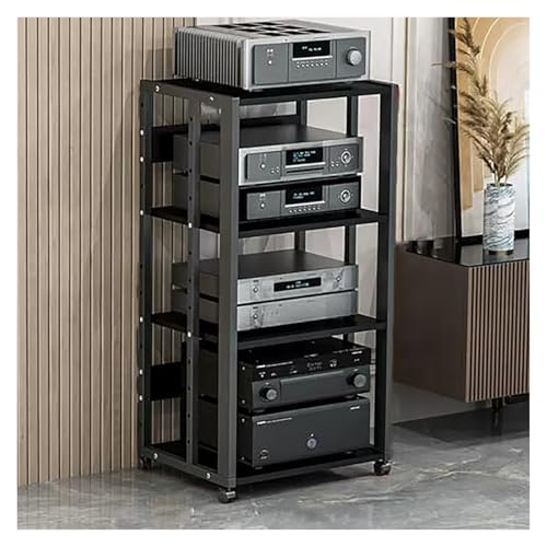 BOGDTF Rack AV Regal Audio Video Komponente Medien Ständer Video Rack mit Universalrädern Verstellbare Regale Medienschrank Home Office Stereo Storage Unit AudioVideo Ständer für Spielkonsolen 4T von BOGDTF