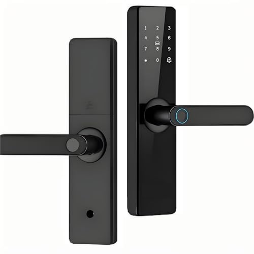 Smartes Türschloss F17 – Biometrischer Fingerabdruck + Passwort + IC-Karte + Mechanischer Schlüssel + App Wi-Fi | USB-Notladung | Wendegriff | for 40–70 mm Türen (220x22/5050) von BOGJFC