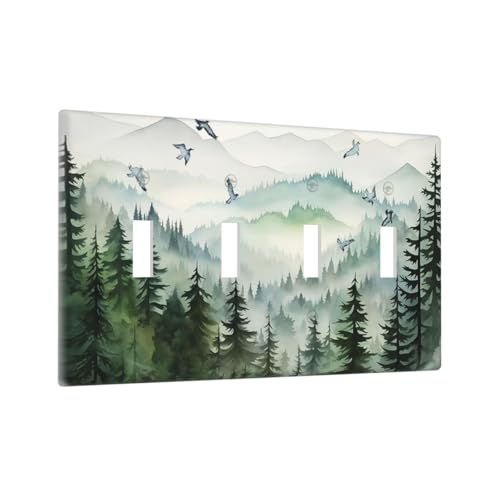 Forest Woodland Dschungel Bergvogel 4-Gang Quad Kippschalter Abdeckplatte Dekorative elektrische Frontplatte Dekorative Schalterplatte Schraubenlos von BOGOSERY