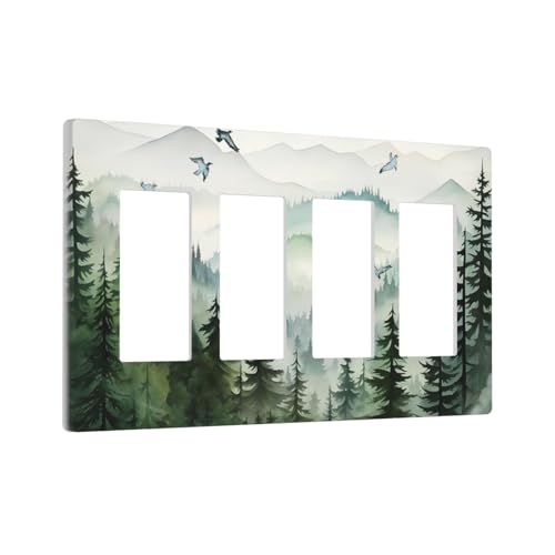 Forest Woodland Dschungel Bergvogel 4-Gang Quad Rocker/GFCI/Decorator Lichtschalter Abdeckplatte Dekorative elektrische Frontplatte Dekorative Schalterplatte Schraubenlos von BOGOSERY