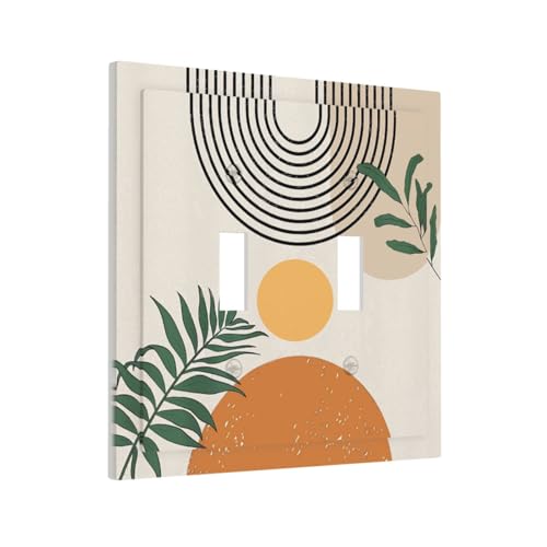 Orange Mid Century Boho Sun 2-Gang-Doppel-Kippsteckdose, Lichtschalter-Abdeckung, Wandplatte, elektrische Frontplatte, dekorative Doppelgeräte-Schalterplatte von BOGOSERY