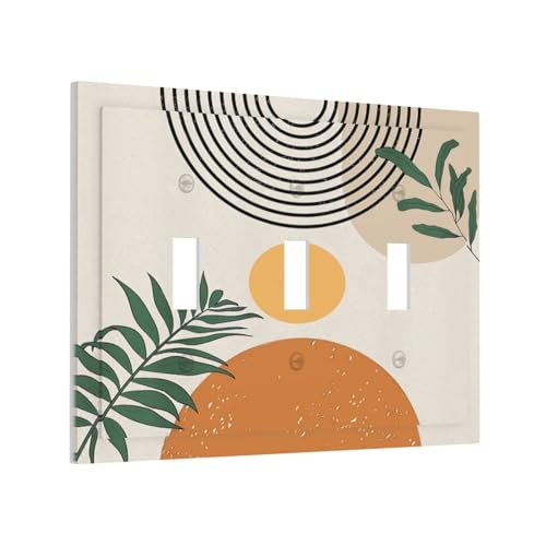 Orange Mid Century Boho Sun 3-Gang-Lichtschalterplatte, dekorative Dreifach-Kipp-Wandplatte, Abdeckung, elektrische Frontplatte von BOGOSERY