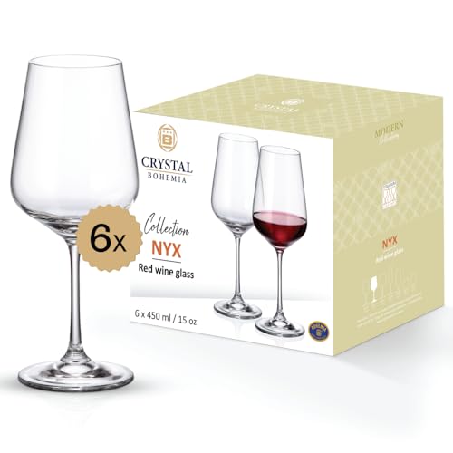Crystal Bohemia Rotweingläser - 6er Set, je 450 ml, spülmaschinenfest, stoßfest, kratzfest & elegant - Klassische Kristallgläser für Rotwein - Ideal für Dinnerpartys & als Geschenk von BOHEMIA CZECH REPUBLIC
