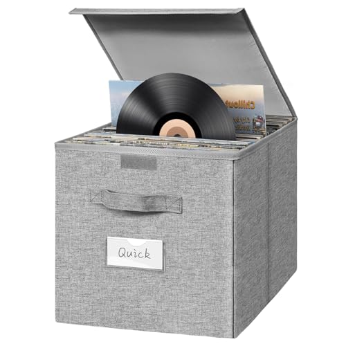 BOHEMIABY Groß CD Aufbewahrungsbox 33 X 33 X 33cm, Faltbar Album Aufnehmen CD Hülle, Cd Taschen Aufbewahrung mit Etikettenfenster und Splitter zur 99+30 Cm Wertvoller Alben, Grau von BOHEMIABY