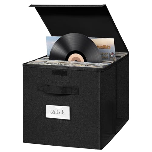 BOHEMIABY Groß CD Aufbewahrungsbox 33 X 33 X 33cm, Faltbar Album Aufnehmen CD Hülle, Cd Taschen Aufbewahrung mit Etikettenfenster und Splitter zur 99+30 Cm Wertvoller Alben, Schwarz von BOHEMIABY