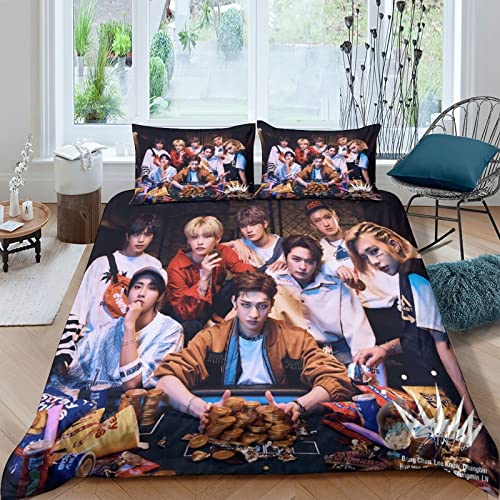 BOHHO 3D Bettwäsche Stray Kids Bettbezug-Set streunende Kinder Double（200x200cm） Bettwäsche 3 Teilig Mit Reißveschluss streunende Kinder Double（200x200cm） von BOHHO