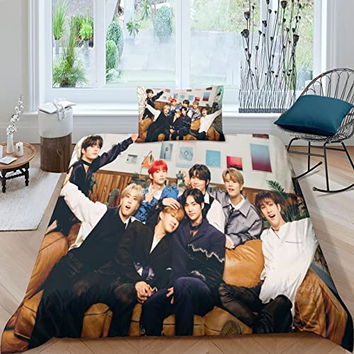 BOHHO 3D-Gedruckter Stray Kids Bettbezug Mit Kissenbezug streunende Kinder Bettwäscheset Mit Reißverschluss, Weicher Mikrofaser-Bettbezug Single（135x200cm） von BOHHO