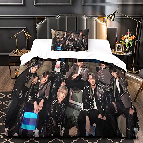 BOHHO Bettwäsche streunende Kinder Single（135x200cm） Stray Kids 3D Bettwäsche Set Microfaser Bettbezug Und Kissenbezug Mit Reißverschluss von BOHHO