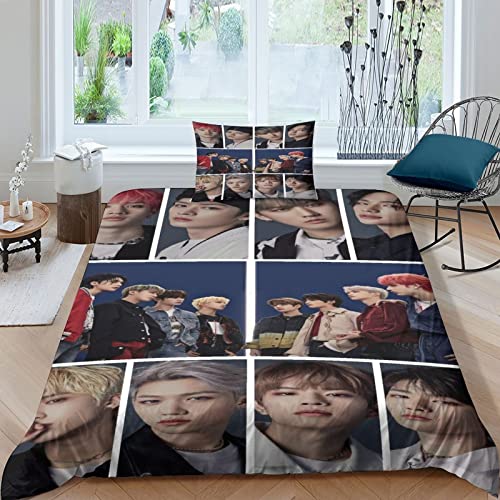 BOHHO Bettwäsche streunende Kinder Single（135x200cm） Stray Kids 3D Bettwäsche Set Microfaser Bettbezug Und Kissenbezug Mit Reißverschluss von BOHHO