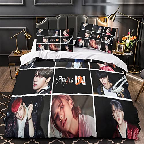 BOHHO Jungen streunende Kinder Bettbezug Stray Kids Bettbezug-Set 3D-Dekor-Bettwäsche-Set Ultraweicher Bettdeckenbezug Für Erwachsene Teenager Kinderbettbezug Double（200x200cm） von BOHHO