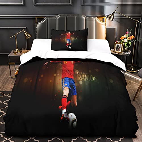 BOHHO Sergio Ramos 3PCs Bettbezug-Sets, 3D Best Defender Themenorientiertes, Komfortables, Weiches Bettwäsche-Set Single（135x200cm） von BOHHO