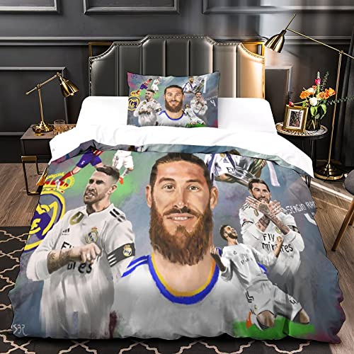 BOHHO Sergio Ramos Bettbezug-Set Best Defender Bedruckte Bettwäsche, Bettbezug, Weiches Mikrofaser-Bettwäsche-Set Mit Reißverschluss Für Mädchen, Jungen, Kinder Single（135x200cm） von BOHHO