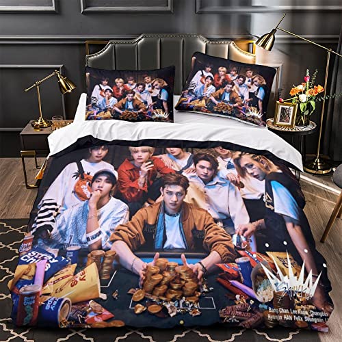 BOHHO Stray Kids 3PCs Bettbezug-Sets, 3D streunende Kinder Themenorientiertes, Komfortables, Weiches Bettwäsche-Set Double（200x200cm） von BOHHO