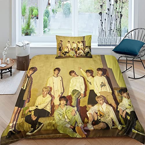 BOHHO Stray Kids 3PCs Bettbezug-Sets, 3D streunende Kinder Themenorientiertes, Komfortables, Weiches Bettwäsche-Set Single（135x200cm） von BOHHO