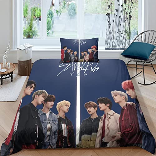 BOHHO Stray Kids Bettbezug-Set 3D-Druck-Bettwäsche Süßes Mädchen-Bettwäsche-Set Weiche Mikrofaser Bettbezug Für Jungen Mädchen Kinderzimmer Single（135x200cm） von BOHHO