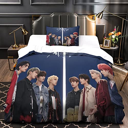 BOHHO Stray Kids Bettbezug-Sets streunende Kinder 3-teiliges Jungen-Mädchen-Bettwäsche-Set Mit Muster Single（135x200cm） von BOHHO