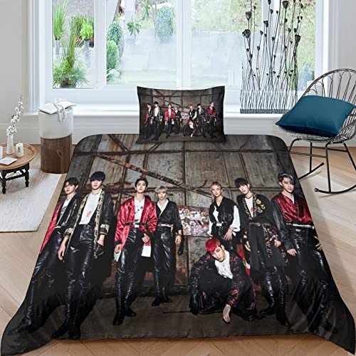 BOHHO Stray Kids Bettbezug-Sets streunende Kinder 3-teiliges Jungen-Mädchen-Bettwäsche-Set Mit Muster Single（135x200cm） von BOHHO