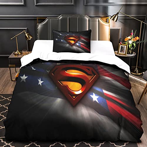 BOHHO Superman Bettbezug Erwachsene Mädchen Bettwäsche Bettbezug Schlafzimmer Super Power Weiche Mikrofaserbetten 3D-Set Bettdecken Mit Kissenbezug von BOHHO