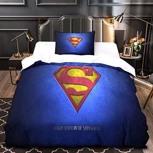 BOHHO Superman Bettwäsche Single（135x200cm） Super Power Bettbezug-Set BettwäSche Super Power Mit KissenbezüGen Single（135x200cm） von BOHHO