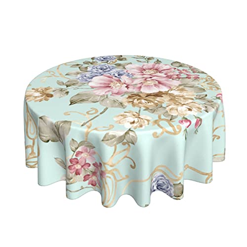 Runde Tischdecke, Blumen-Aquarell-Blumenmuster, Frühlingstischdecken, waschbare Tischdecke, dekorative Feiertagstischdecken für den Esstisch in der Küche von BOHHO