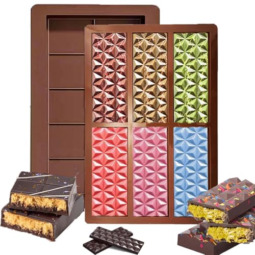 2 Stück Schokoladenform Silikon Schokoladentafel Form，Stück Rechteck Dreieck Diamant Silikonform Schokoladentafel Tiefe Schokoladenform Extra Tief Schokolade Form für Schokolade von BOHJPIS