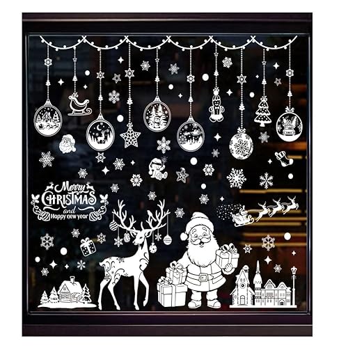 202 Pcs Fensterbilder Weihnachten Selbstklebend,Weiß Fensterdeko Wiederverwendbar,PVC Schneeflocken Fensterdeko, Fenstersticker Weihnachten mit Häuser für Winter Fenster Weihnachten Deko (snowflake) von BOHJPIS