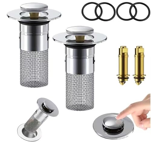 Waschbeckenstöpsel -Pop up Abflussstopfen - Waschbecken mit Haarsieb Universelles Geruchsbeständiger Abflussstöpsel für Stöpsel Waschbecken (2 Stücke) von BOHJPIS