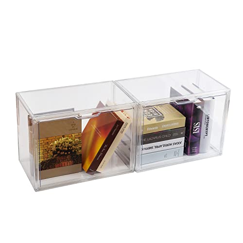 BOHOIDEE Transparenter Buch-Organizer für Bücherregal, stapelbare Buchvitrine aus Kunststoff mit magnetischer Tür, Acryl-Vitrine für Spielzeug, Handtaschen, Schuhe, Geldbörsen, 2 Packungen von BOHOIDEE
