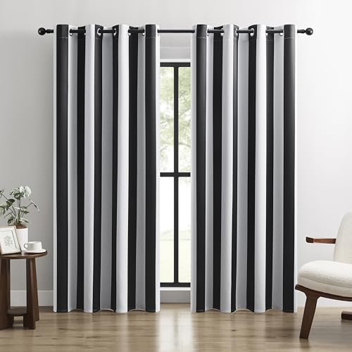 BOHOMOCASA 100 % Verdunkelungsvorhänge, klassisch, schwarz-weiß gestreift, 2 Paneele, je B 52 × L 96, wärmeisoliert, Nosie Reduce, perfekt für Schlafzimmer und Wohnzimmer BOHOMOCASA 100 % Verdunkelungsvorhänge, klassisch, schwarz-weiß gestreift, 2 Paneele, je B 52 × L 96, wärmeisoliert, Nosie Reduce, perfekt für Schlafzimmer und Wohnzimmer von BOHOMOCASA