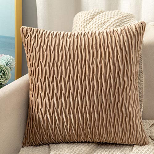 BOHORIA® 2er Premium Samt Kissenbezug Kissenhülle Dekorative Kissenbezug Dekokissen Sofakissen Lendenkissen Wurfkissenbezug Kissenhülle 45x45cm (45 x 45 cm, Light Brown) von BOHORIA