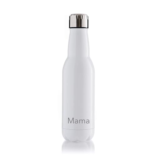 BOHORIA® Isolierte Edelstahl Trinkflasche 500ml mit Gravur – Thermoflasche Doppelwandig & Vakuumisoliert - Wasser-Flasche für Arbeit, Schule, Universität, Sport, Reisen (White Bottle) von BOHORIA