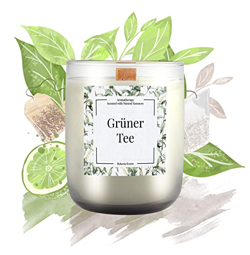 BOHORIA® Kerze im Glas Aromatherapie – Knisternder Holzdocht - Enthält natürliche Öle – Duftkerze (Grüner Tee) von BOHORIA