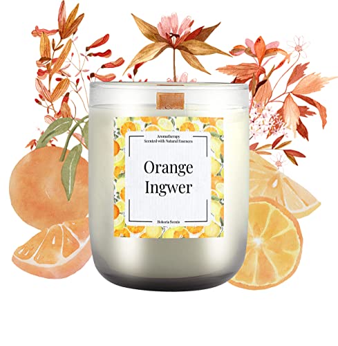 BOHORIA® Kerze im Glas Aromatherapie – Knisternder Holzdocht - Enthält natürliche Öle – Duftkerze (Orange Ingwer) von BOHORIA