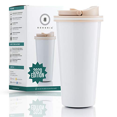 BOHORIA® Premium Edelstahl Kaffee-To-Go-Becher – Isolierbecher – Thermo-Becher – Doppelwandig & Vakuumisoliert - 500 ml – Reise-Becher Kaffee und Tee zum Mitnehmen – Autobecher Travel Mug (Mug White) von BOHORIA