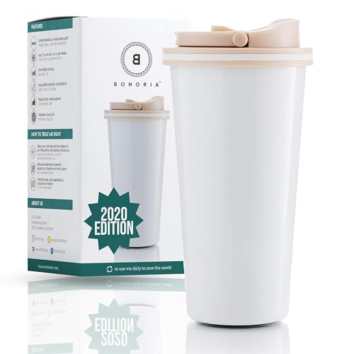 BOHORIA® Premium Edelstahl Kaffee-To-Go-Becher – Thermo-Becher - Isolierbecher – Doppelwandig & Vakuumisoliert - 500 ml – Reise-Becher Kaffee und Tee zum Mitnehmen - New Edition (White Mug) von BOHORIA