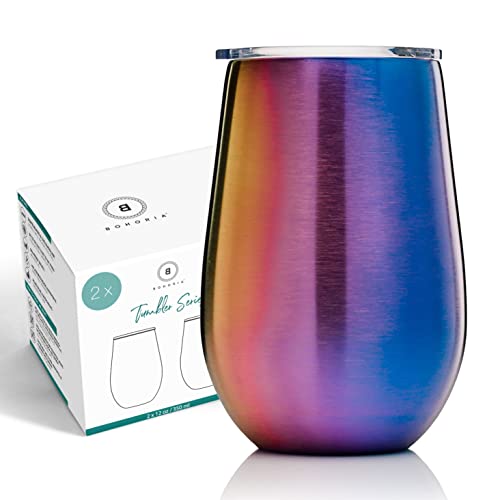 BOHORIA® Premium Edelstahl Kaffeebecher To Go | Thermo-Becher | Trinkbecher | Cocktail-Glas | Travel Mug (350ml) | Reisebecher mit Deckel (Trinköffnung) für Kaffee, Tee (2 x Rainbow) von BOHORIA