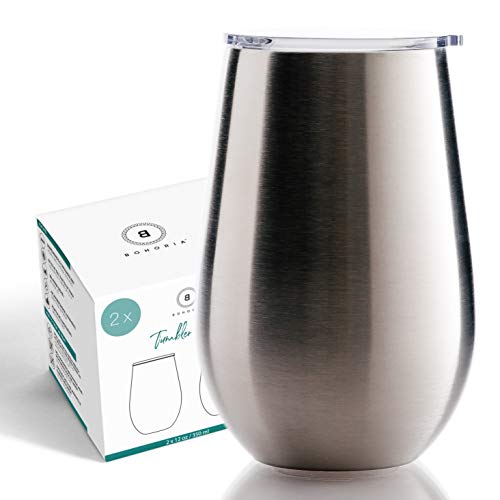 BOHORIA® Premium Edelstahl Kaffeebecher to Go - Thermo-Becher - Trinkbecher - Cocktail-Glas | Travel Mug (350ml) | Reisebecher mit Deckel (Trinköffnung) für Kaffee, Tee (2 x Silver Steel) von BOHORIA