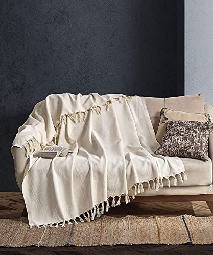 BOHORIA® Premium Tagesdecke Tulum | 100% Baumwolle | Extra-groß 170 x 230 cm | Baumwolldecke als Bett-Überwurf, Couch-Überwurf, Sofa-Decke mit Fischgrätenmuster (Natural Cotton) von BOHORIA