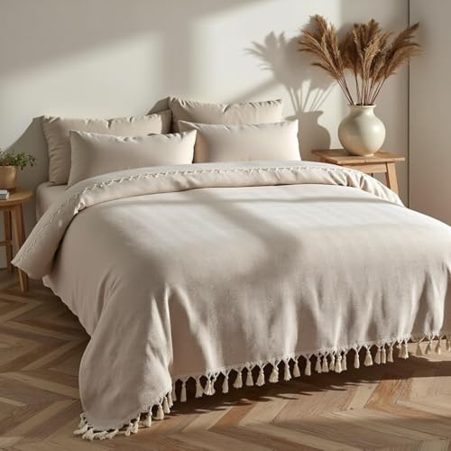 BOHORIA® Premium Tagesdecke Tulum | 100% Baumwolle | Extra-groß 170 x 230 cm | Baumwolldecke als Bett-Überwurf, Couch-Überwurf, Sofa-Decke mit Fischgrätenmuster | (Sepia) von BOHORIA