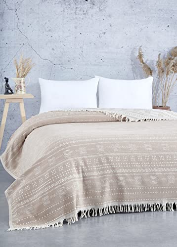 BOHORIA® Premium Tagesdecke Yucatan Throw | extra groß 220x240cm | 100% Baumwolle (Sepia) von BOHORIA